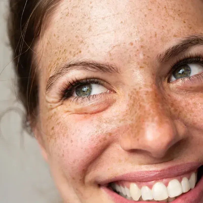 A close up view of a woman's face